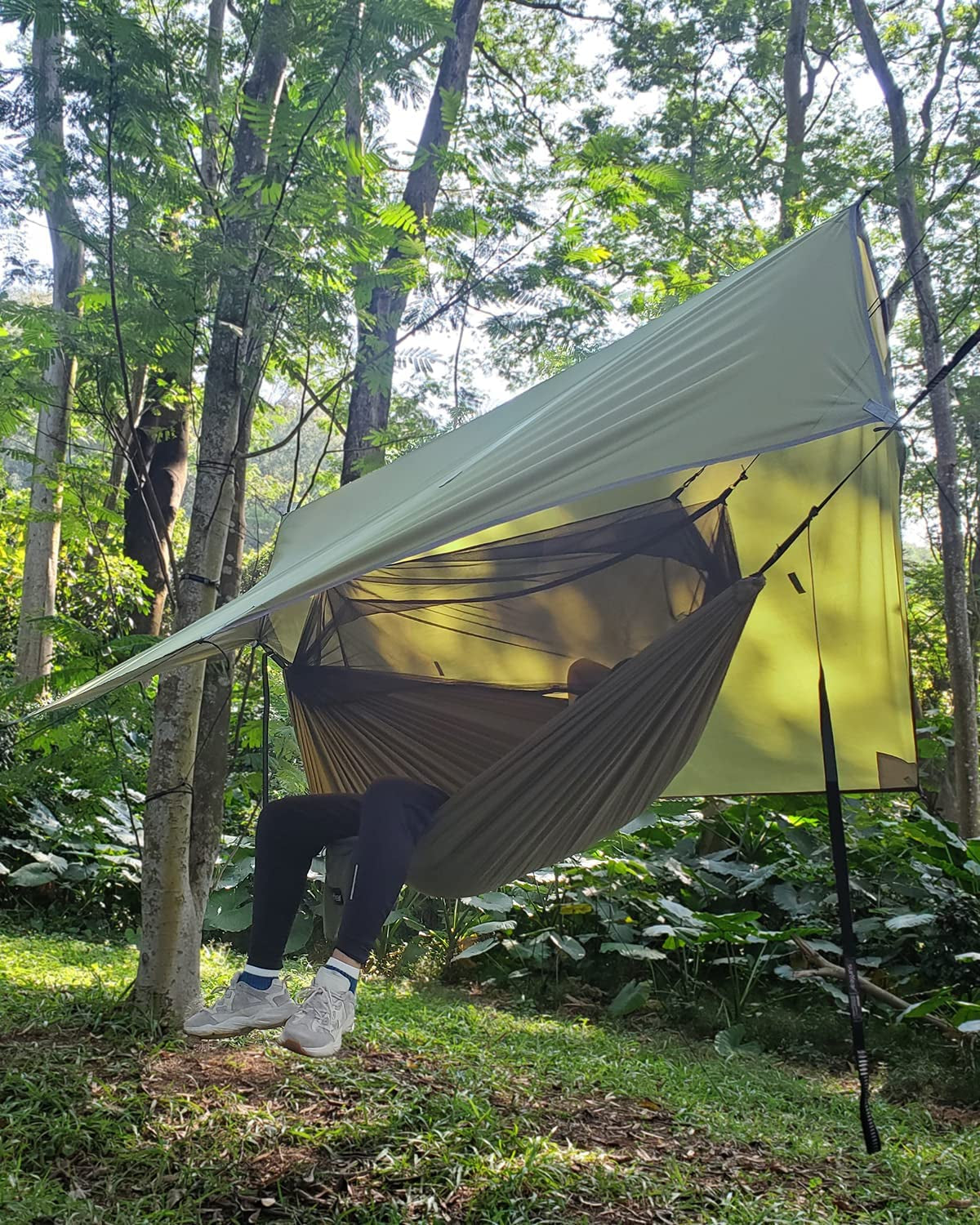 TrailNest All-in-One Camping Hammock with Net & Rain Fly – Portable Single & Double 2 Person Hammock Tent with Straps for Outdoor Hiking & Travel