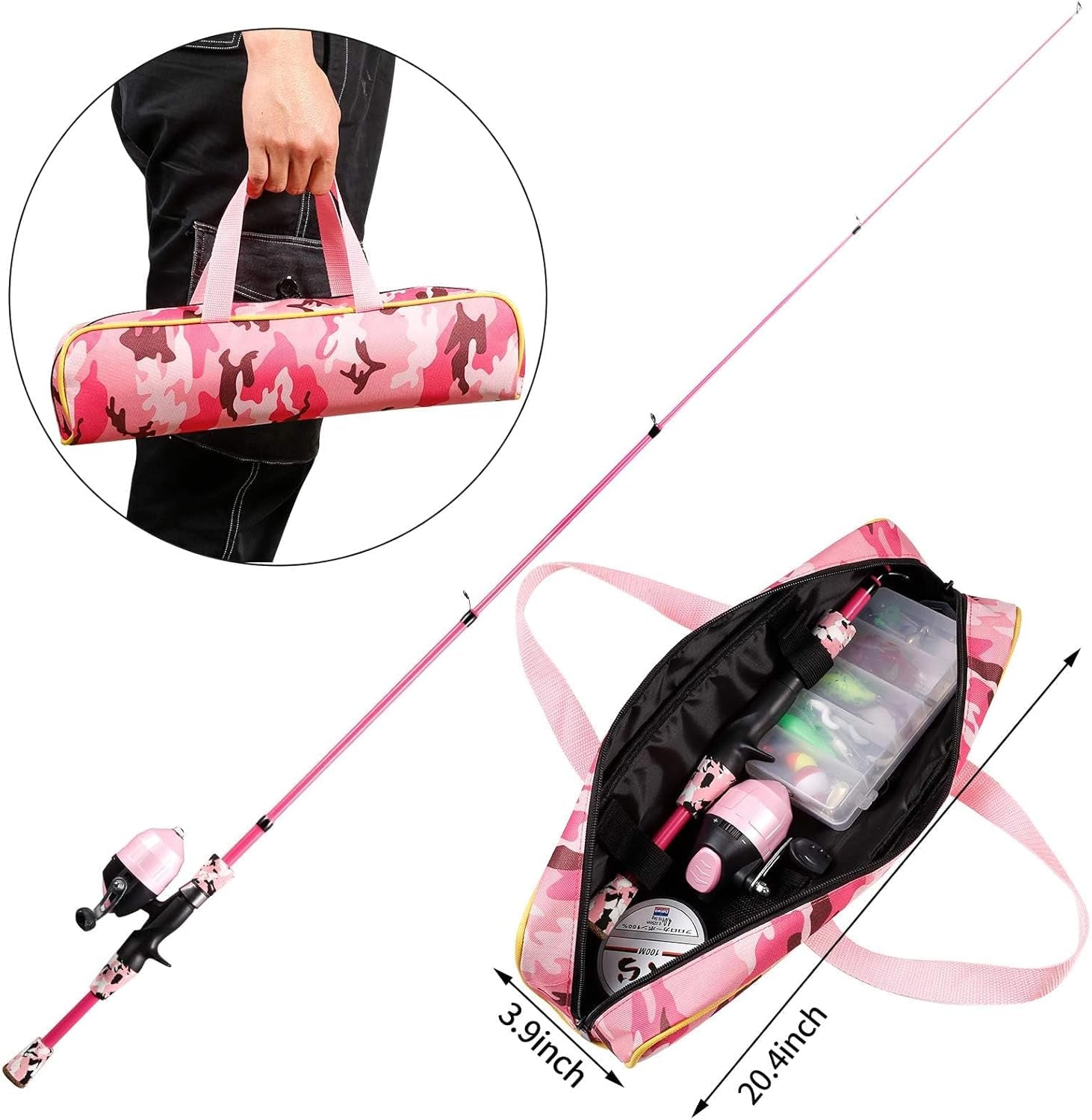 MiniCast Adventure Kids Fishing Pole Set – Telescopic Rod & Reel Combo Kit with Lures, Line, and Carry Bag for Boys, Girls & Youth