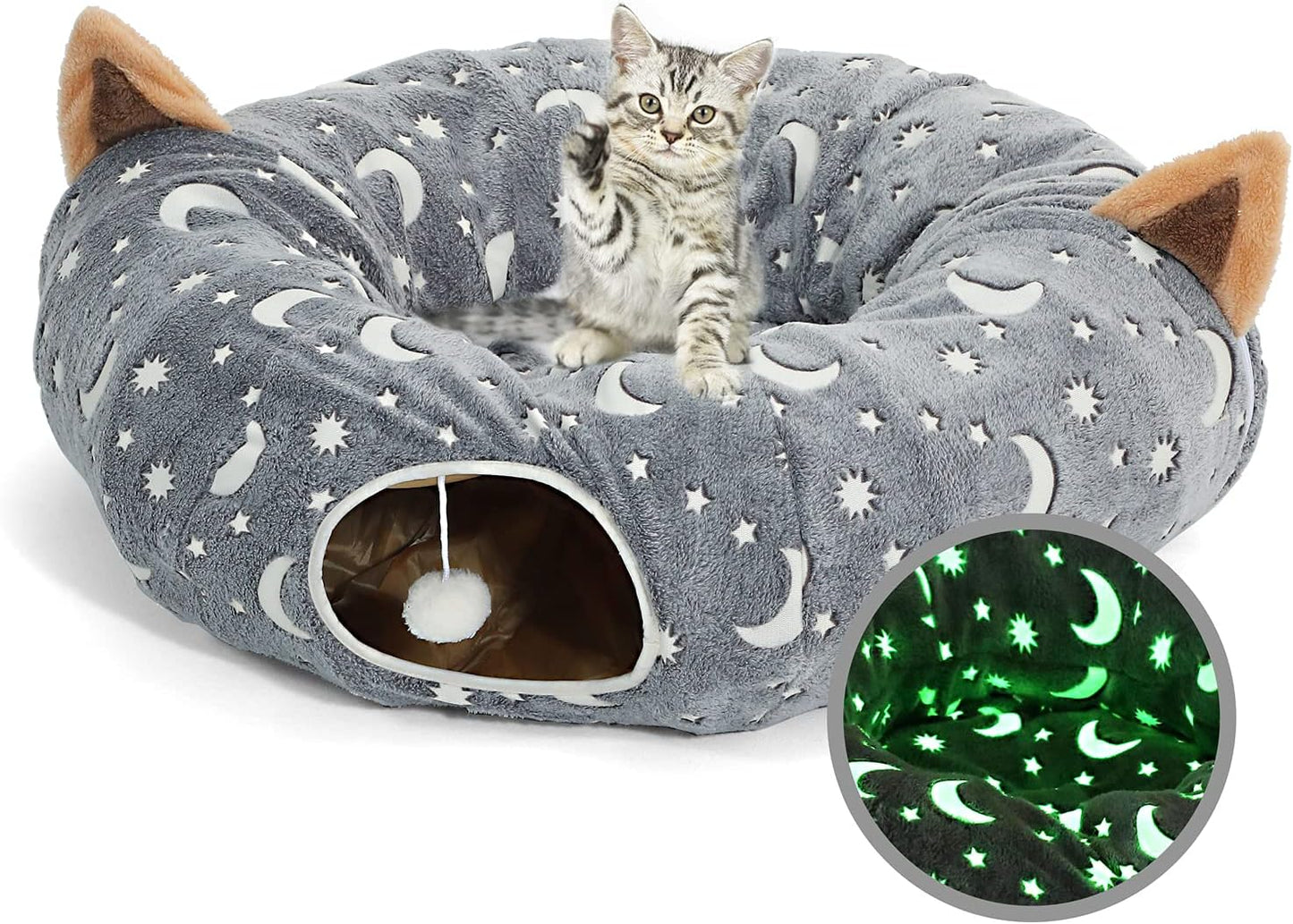 StarTunnel™ Cat Tunnel Tube with Plush Ball Toys – Collapsible Glow-in-the-Dark Play Tube for Kittens, Puppies, Rabbits, Ferrets & Small Pets