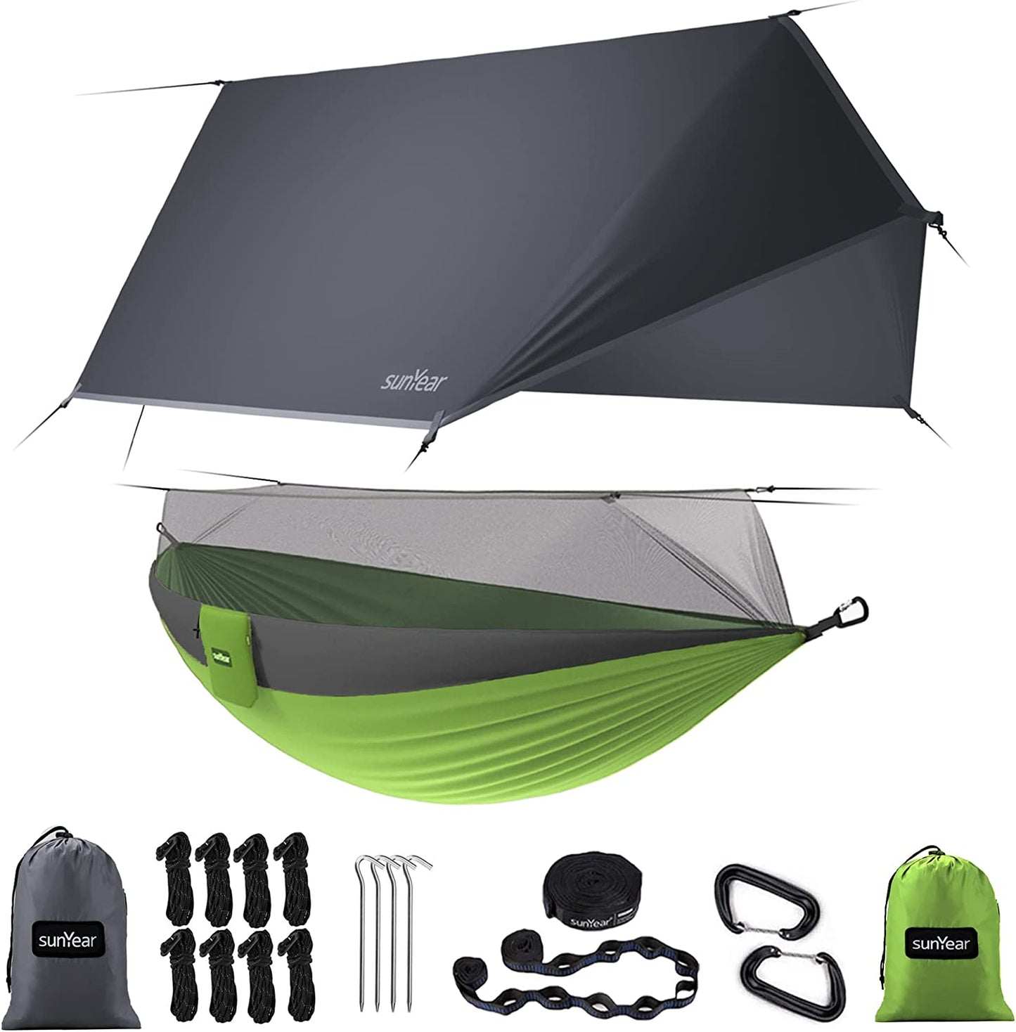 TrailNest All-in-One Camping Hammock with Net & Rain Fly – Portable Single & Double 2 Person Hammock Tent with Straps for Outdoor Hiking & Travel