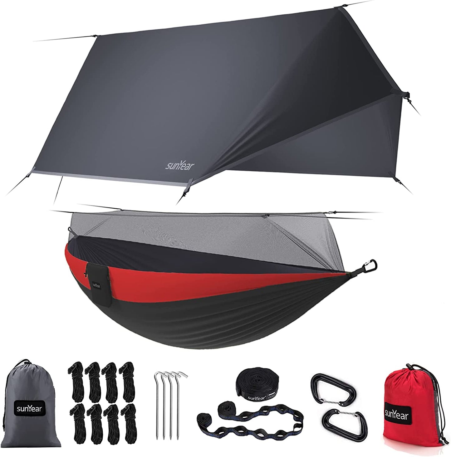TrailNest All-in-One Camping Hammock with Net & Rain Fly – Portable Single & Double 2 Person Hammock Tent with Straps for Outdoor Hiking & Travel