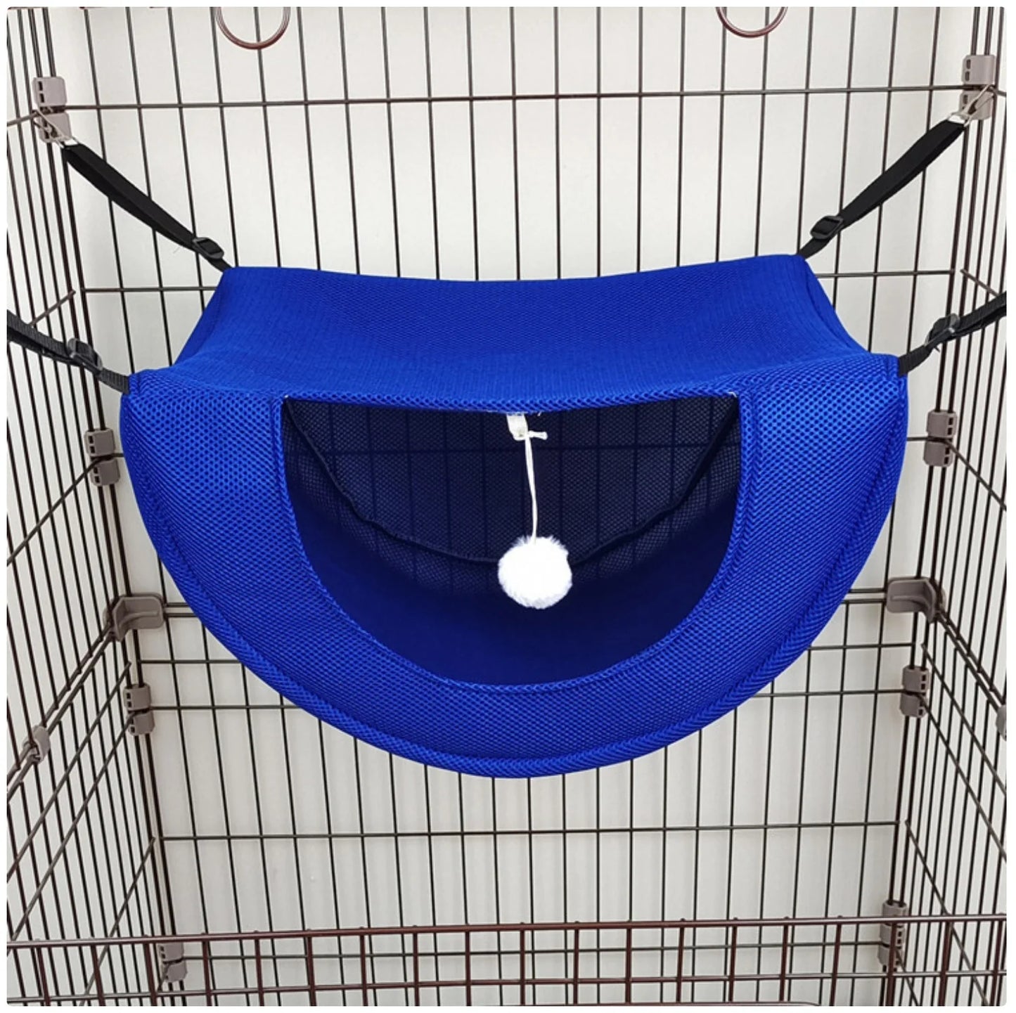 PurrNest Hanging Cat Hammock Bed – Soft Mesh Cage Hammock with Plush Toy for Comfortable Feline Rest & Play