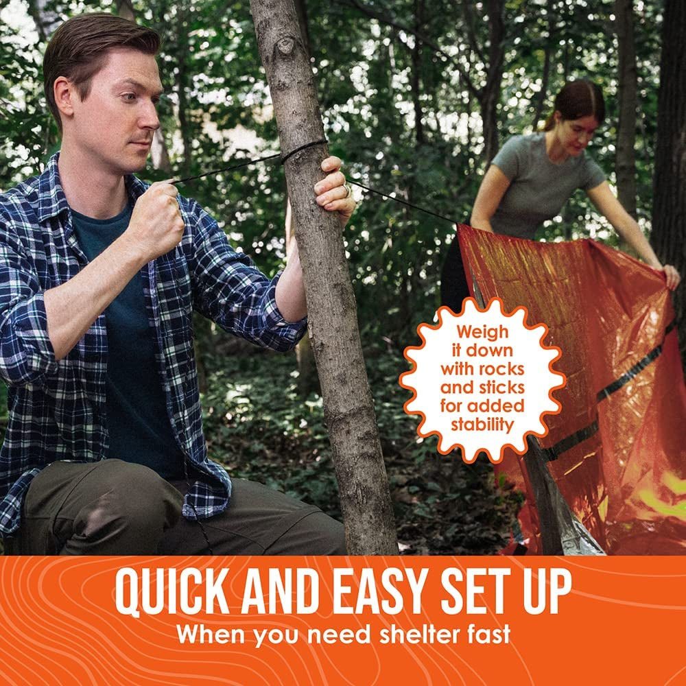 EcoTent 2-Person Emergency Shelter with Paracord & Whistle – Compact Waterproof Mylar Tent for Hiking, Camping & Survival Gear