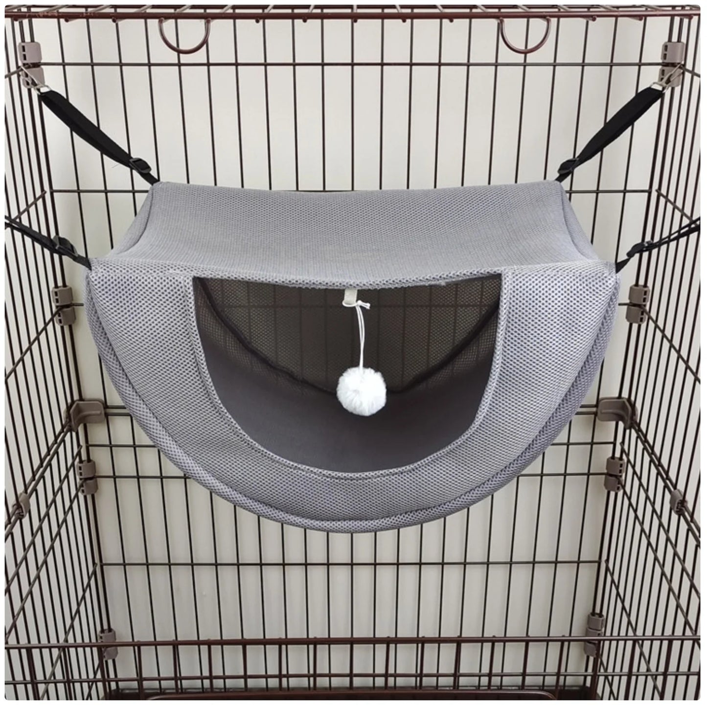 PurrNest Hanging Cat Hammock Bed – Soft Mesh Cage Hammock with Plush Toy for Comfortable Feline Rest & Play