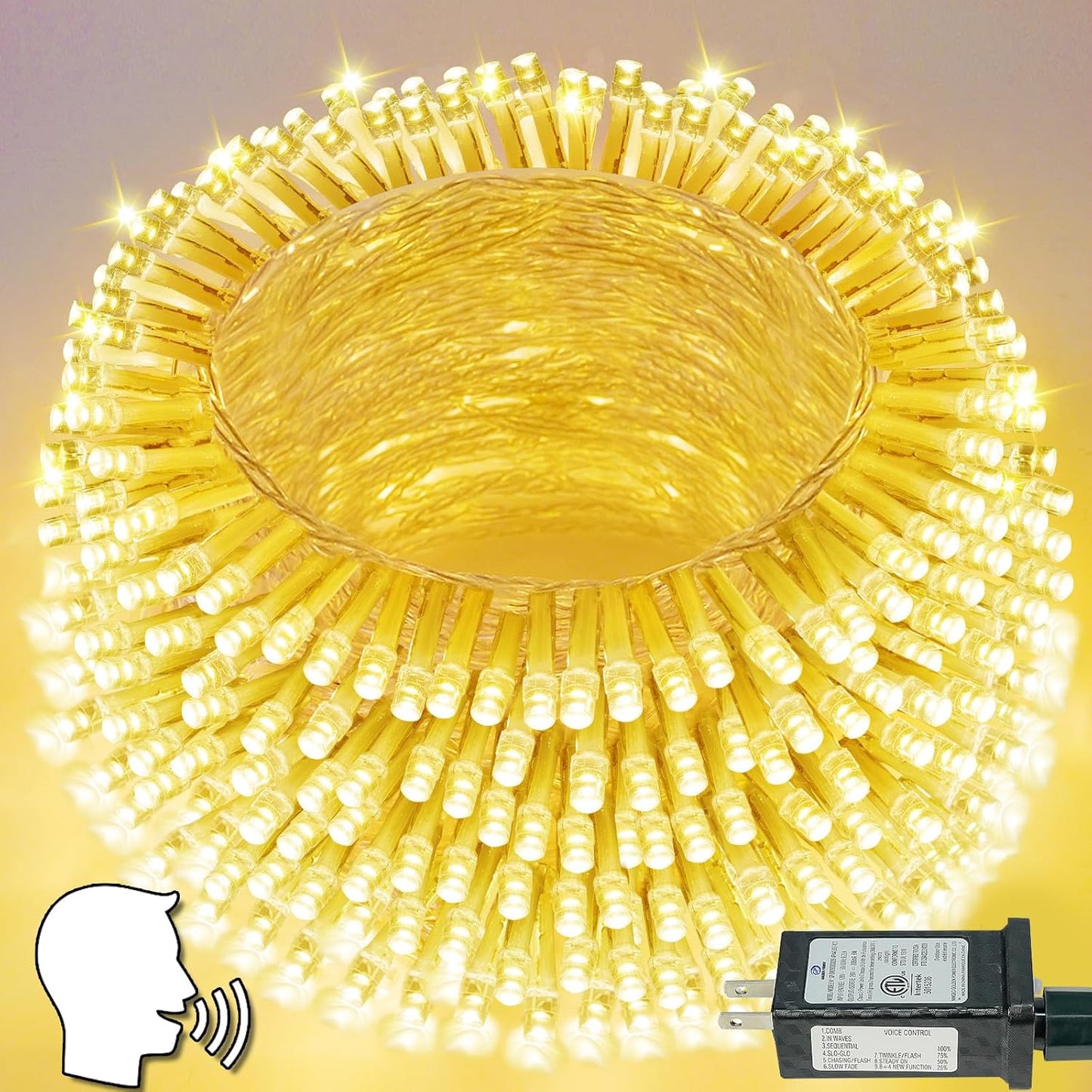 GlowLink 200 LED Connectable Christmas Lights 66FT Warm White String Lights with 13 Modes Waterproof Plug-In Fairy Lights