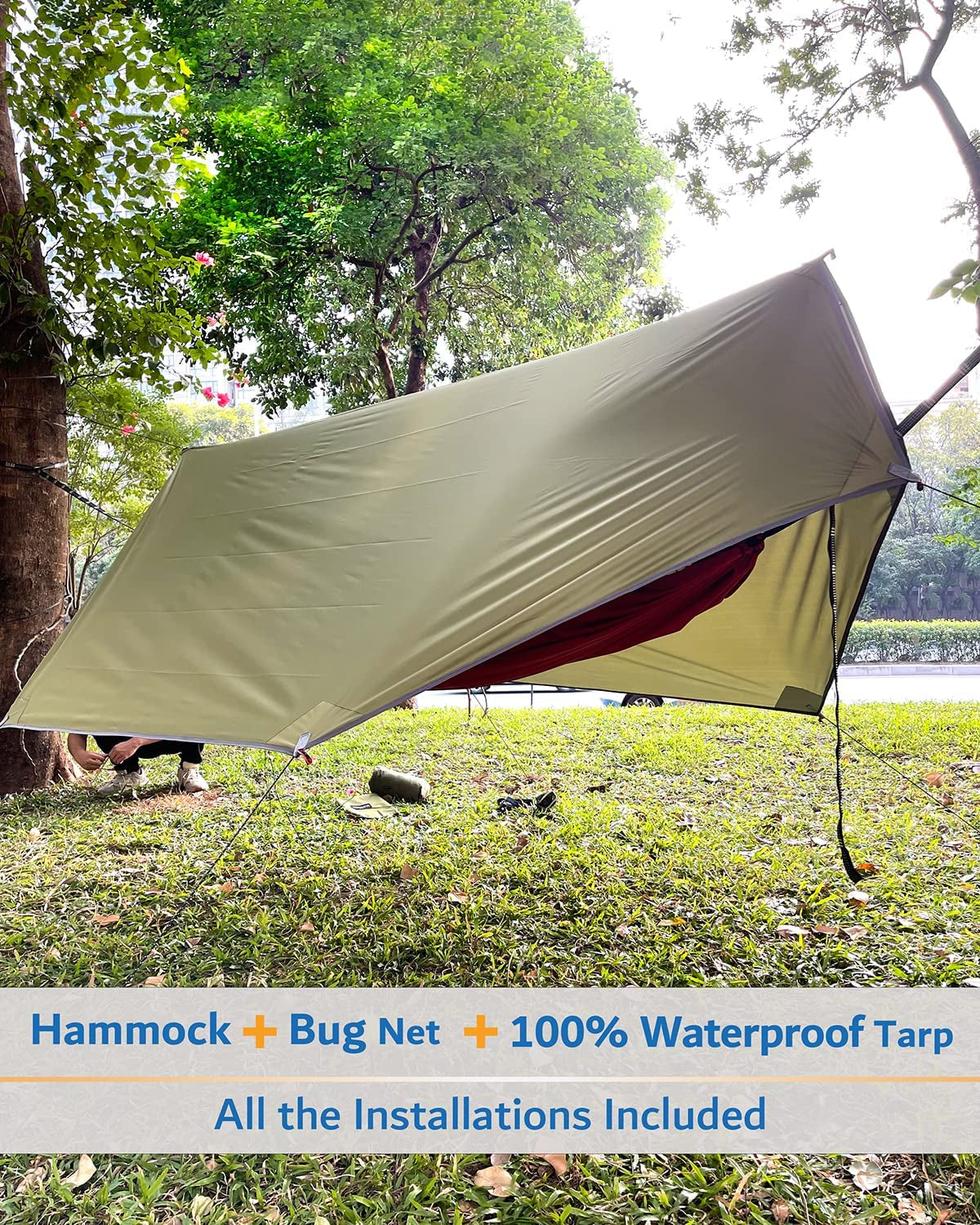 TrailNest All-in-One Camping Hammock with Net & Rain Fly – Portable Single & Double 2 Person Hammock Tent with Straps for Outdoor Hiking & Travel