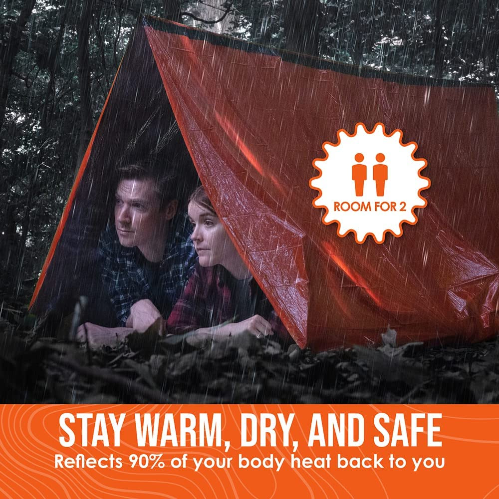EcoTent 2-Person Emergency Shelter with Paracord & Whistle – Compact Waterproof Mylar Tent for Hiking, Camping & Survival Gear