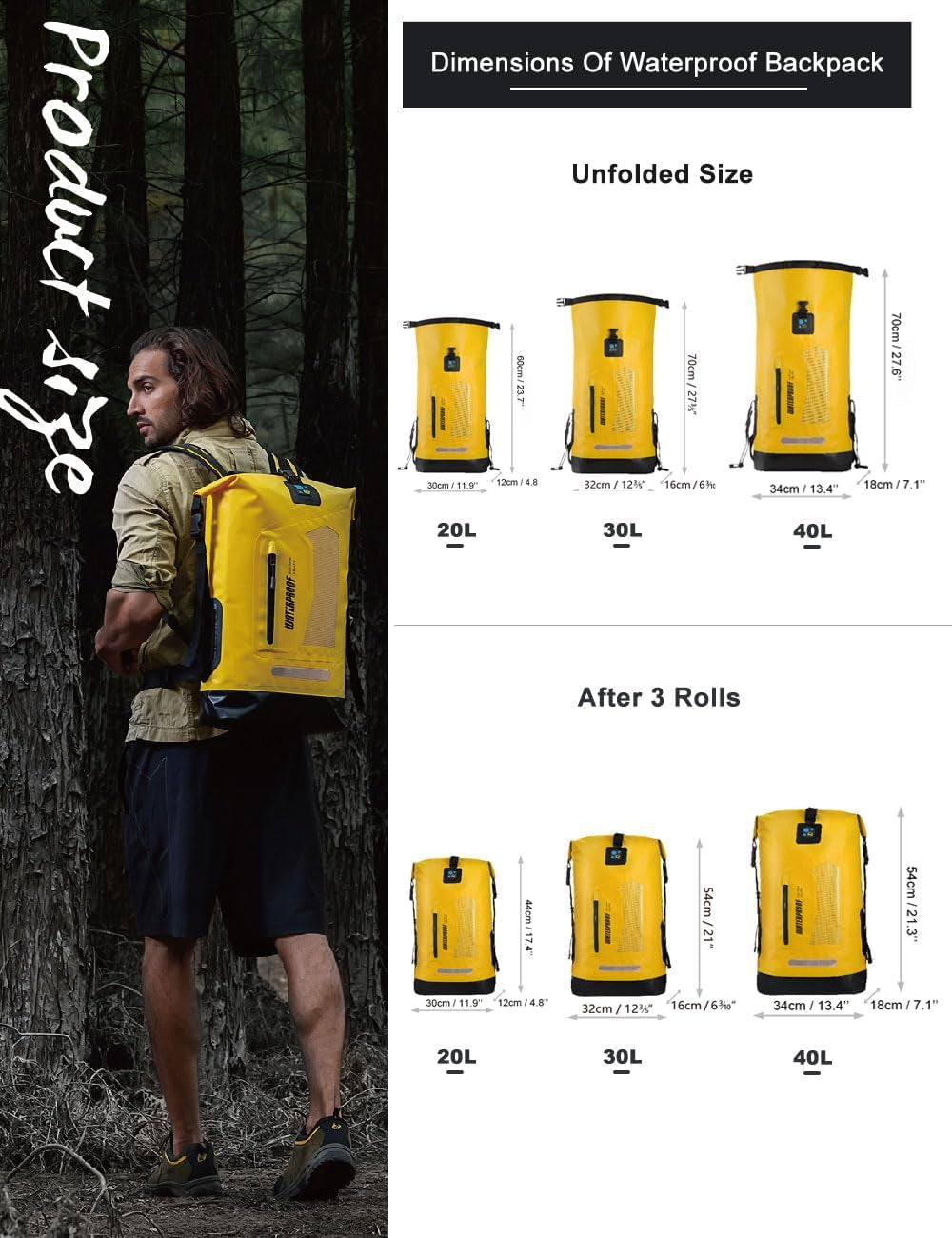 AquaShield Waterproof Backpack – 20L/30L/40L Floating Dry Bag for Kayaking, Hiking, Camping & Outdoor Adventures