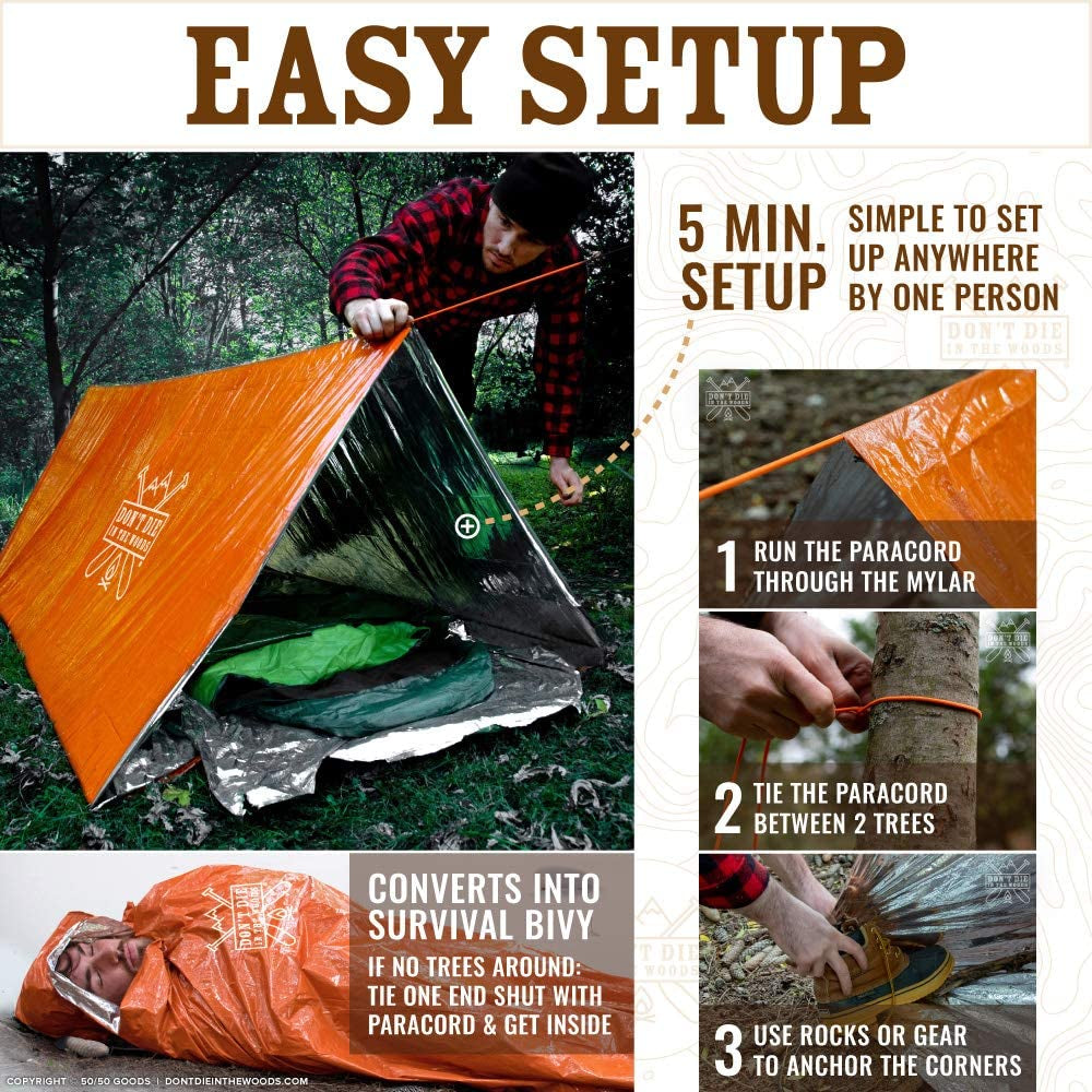 ThermoHaven 2-Person Ultralight Mylar Survival Tent – All-Weather Emergency Tube Shelter with Paracord for Hiking, Camping & Outdoor Survival