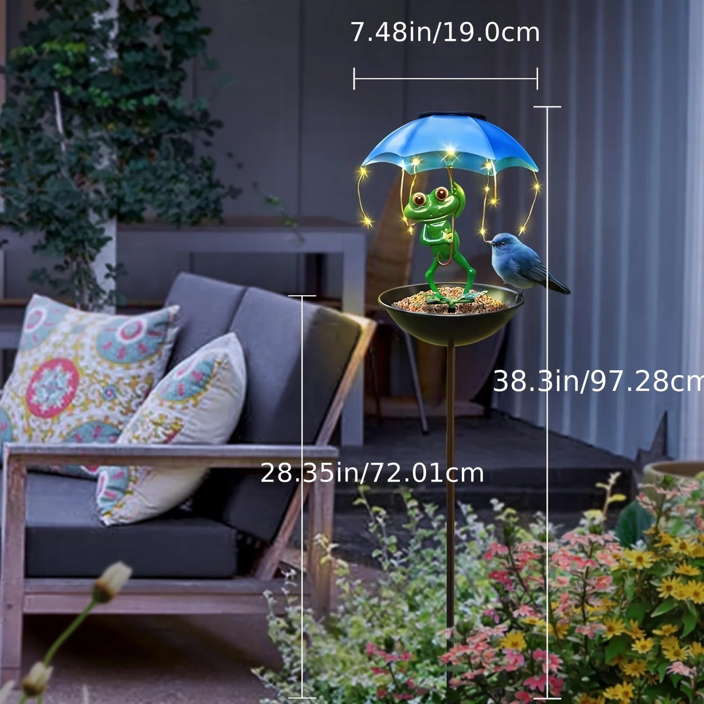 SolarFrog Outdoor Garden Statue Light – LED Solar Frog with Bird Feeder & Decorative Lawn Ornament