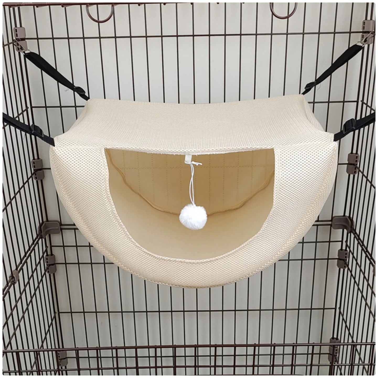 PurrNest Hanging Cat Hammock Bed – Soft Mesh Cage Hammock with Plush Toy for Comfortable Feline Rest & Play