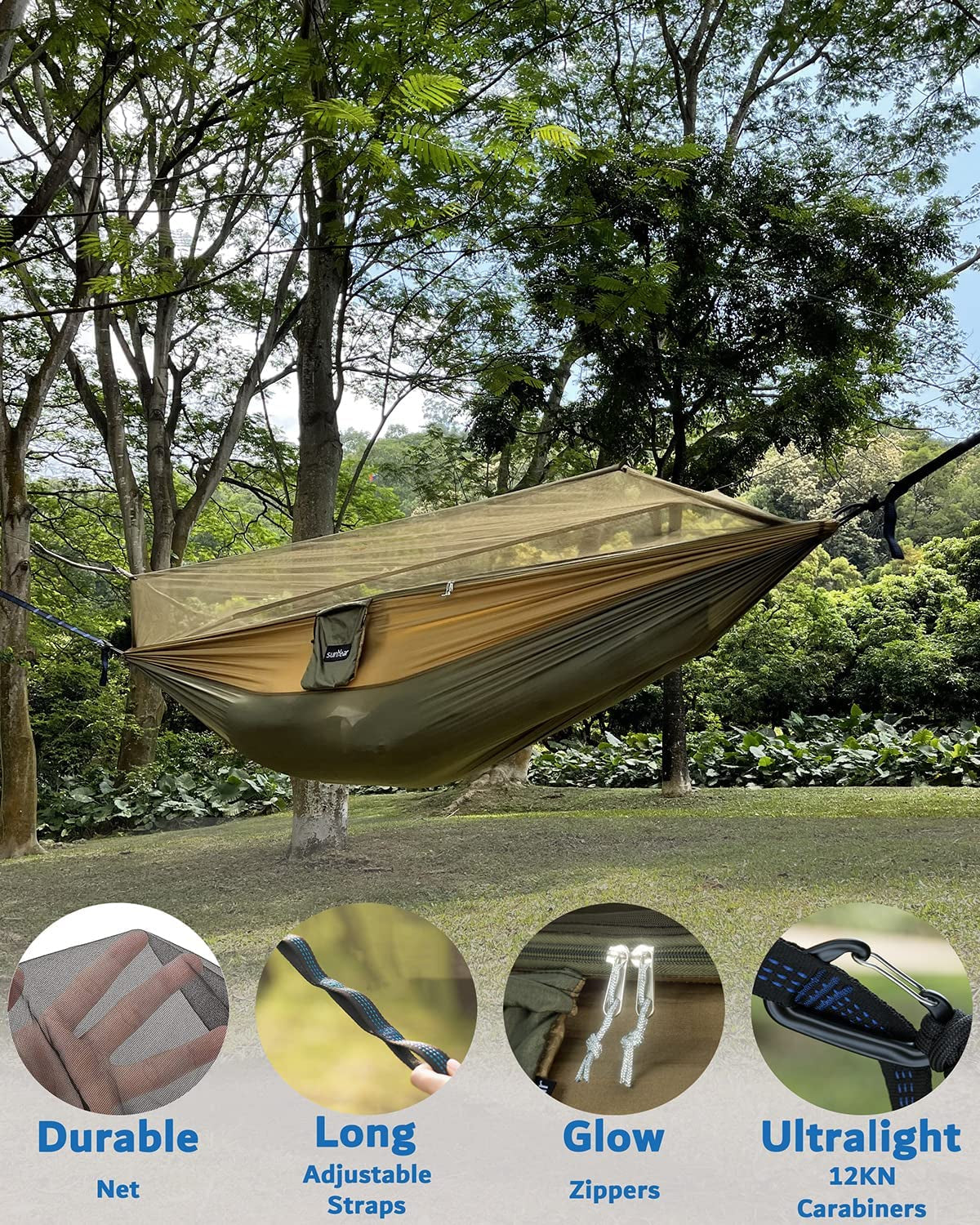 TrailNest All-in-One Camping Hammock with Net & Rain Fly – Portable Single & Double 2 Person Hammock Tent with Straps for Outdoor Hiking & Travel