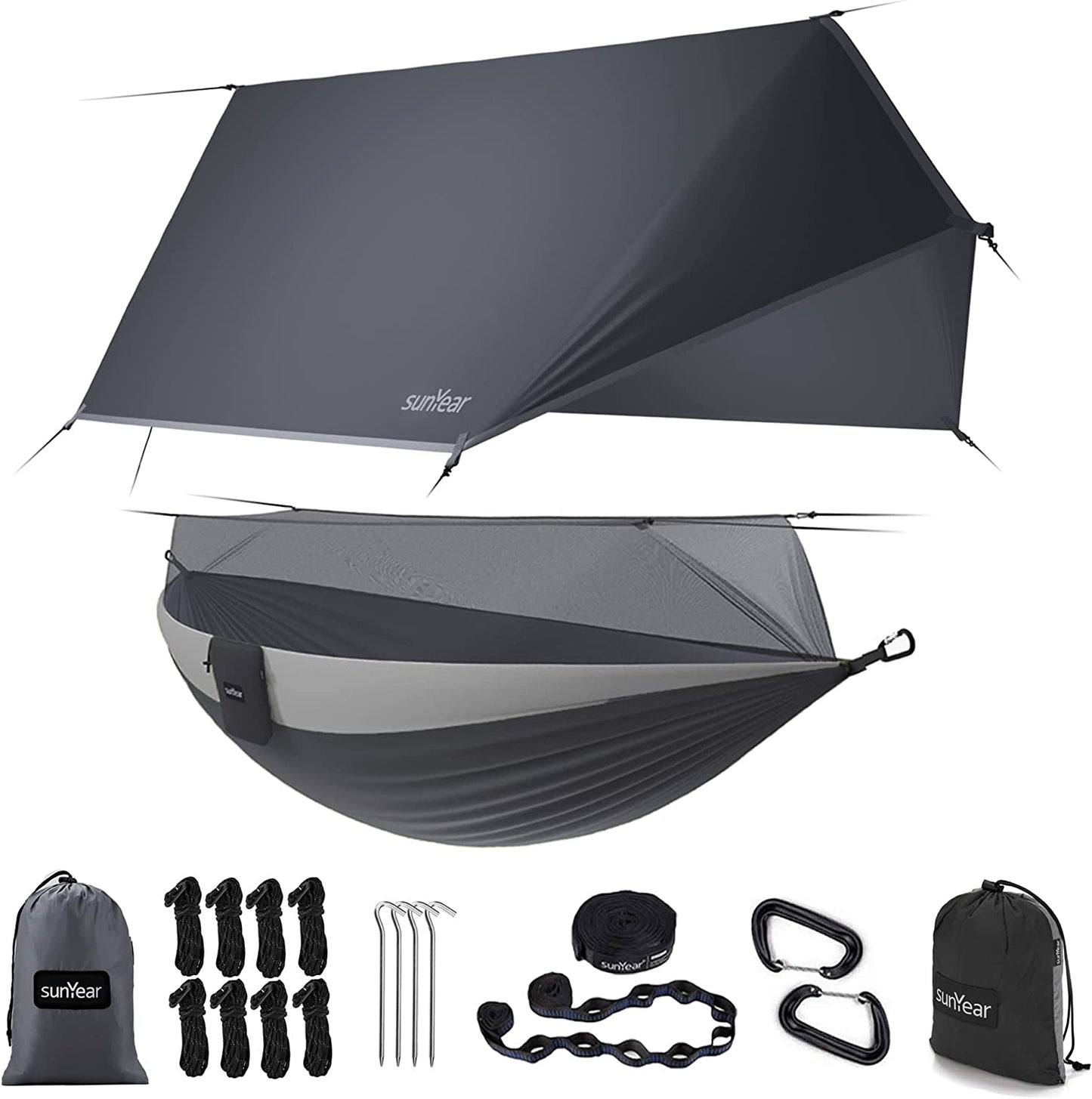 TrailNest All-in-One Camping Hammock with Net & Rain Fly – Portable Single & Double 2 Person Hammock Tent with Straps for Outdoor Hiking & Travel