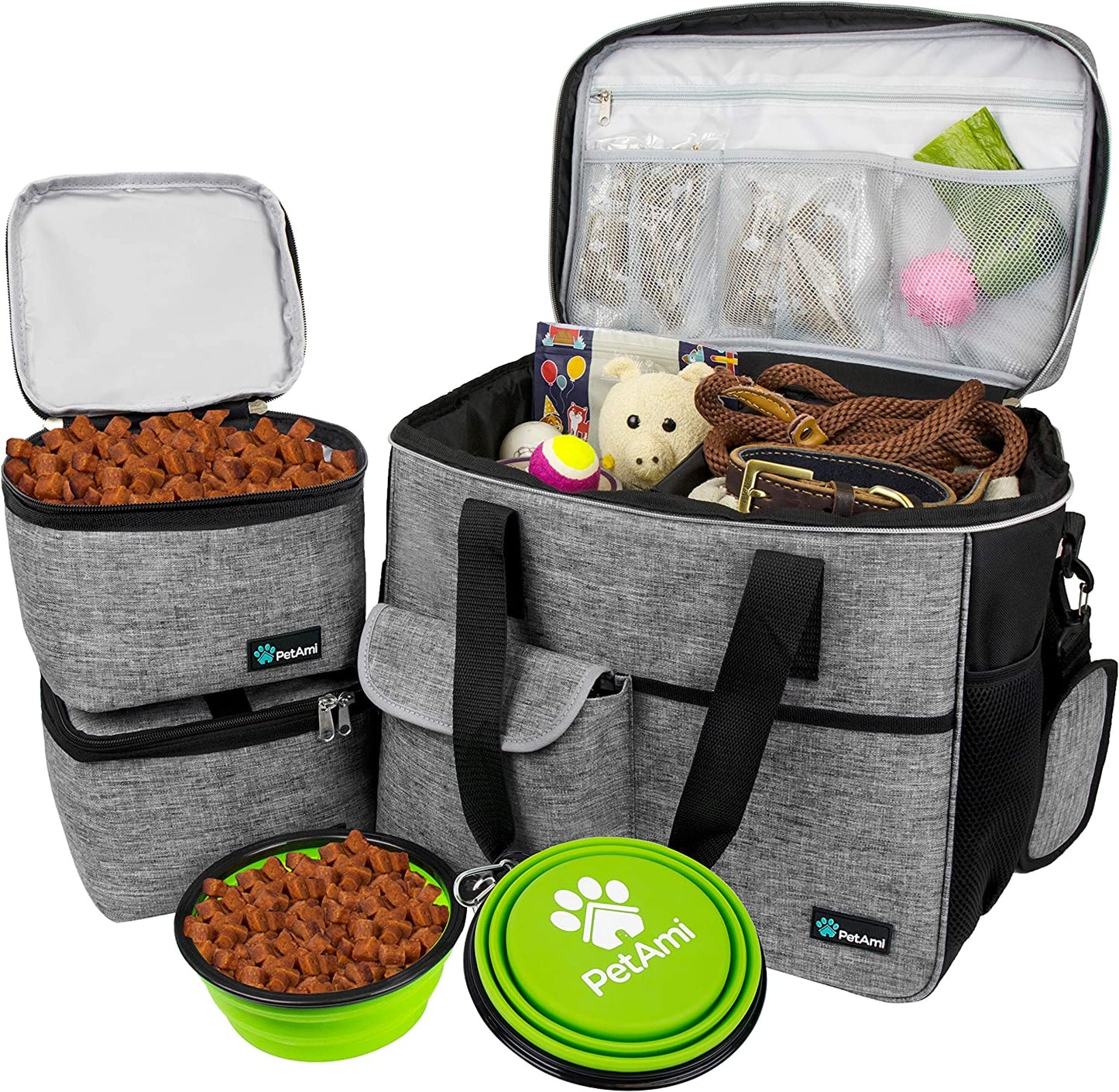 PawVoyage Dog Travel Bag Organizer – Food Storage Tote with Containers & Bowls for Weekend Trips, Camping, or Air Travel (Pink, Medium)