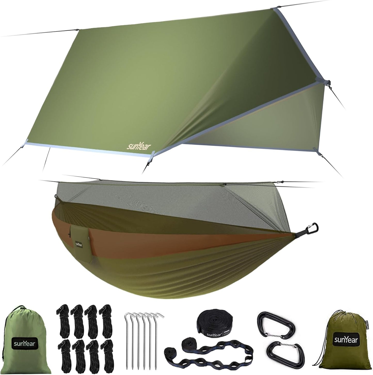 TrailNest All-in-One Camping Hammock with Net & Rain Fly – Portable Single & Double 2 Person Hammock Tent with Straps for Outdoor Hiking & Travel