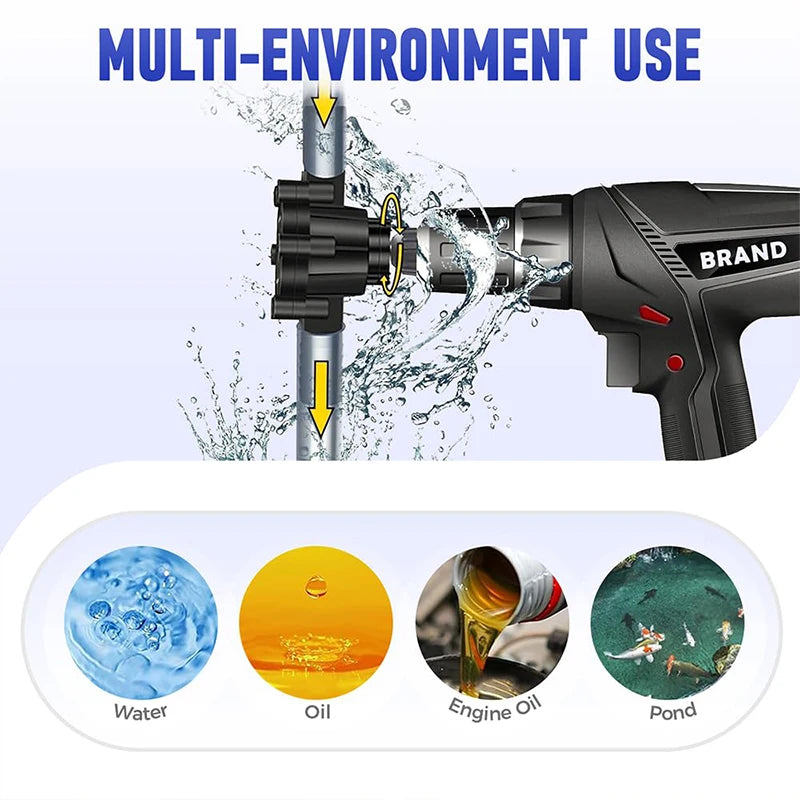 AquaDrive Liquid Transfer Pump – Portable Self-Priming Electric Drill Pump for Water, Oil & Household Tasks with Bracket & Pipe Clamps