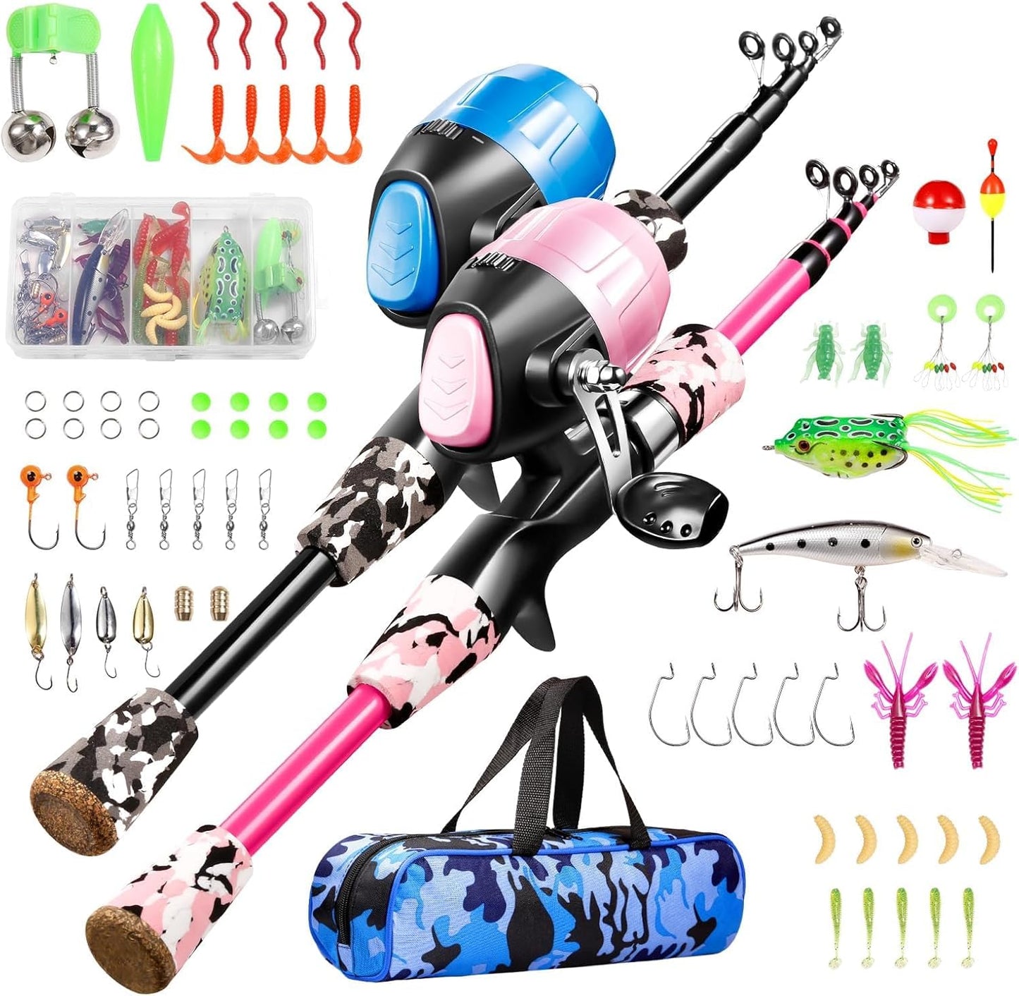 MiniCast Adventure Kids Fishing Pole Set – Telescopic Rod & Reel Combo Kit with Lures, Line, and Carry Bag for Boys, Girls & Youth