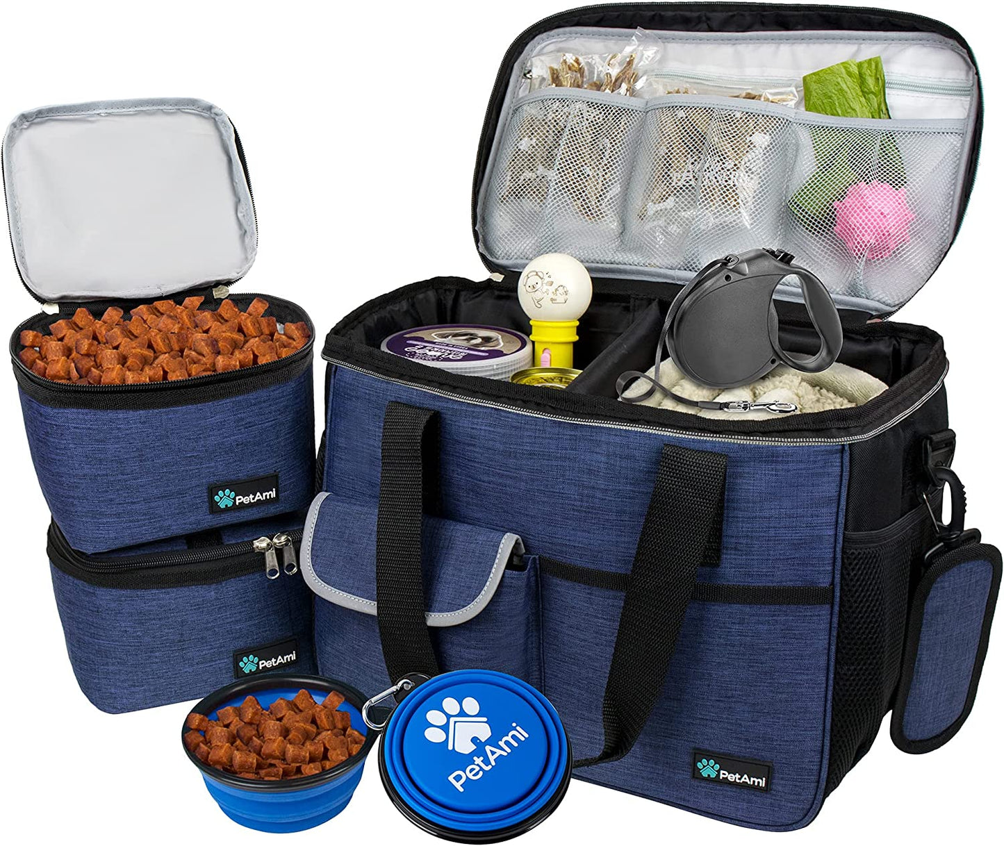 PawVoyage Dog Travel Bag Organizer – Food Storage Tote with Containers & Bowls for Weekend Trips, Camping, or Air Travel (Pink, Medium)