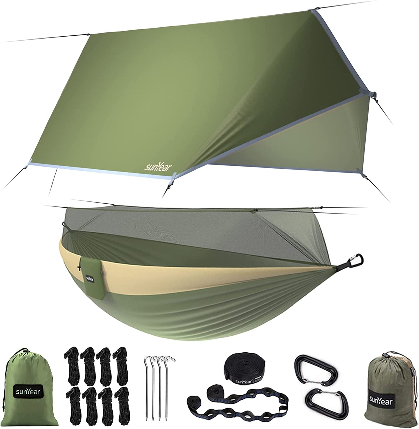 TrailNest All-in-One Camping Hammock with Net & Rain Fly – Portable Single & Double 2 Person Hammock Tent with Straps for Outdoor Hiking & Travel