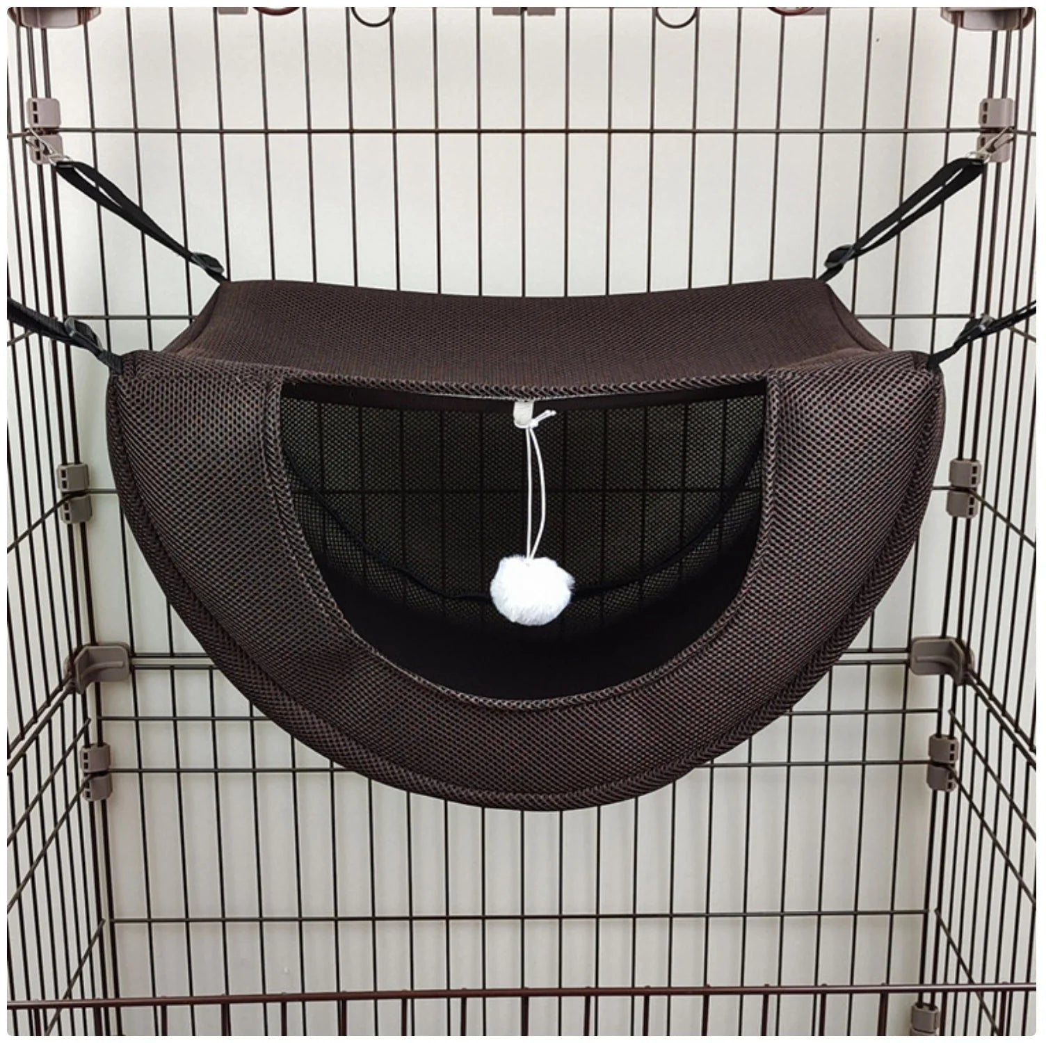 PurrNest Hanging Cat Hammock Bed – Soft Mesh Cage Hammock with Plush Toy for Comfortable Feline Rest & Play