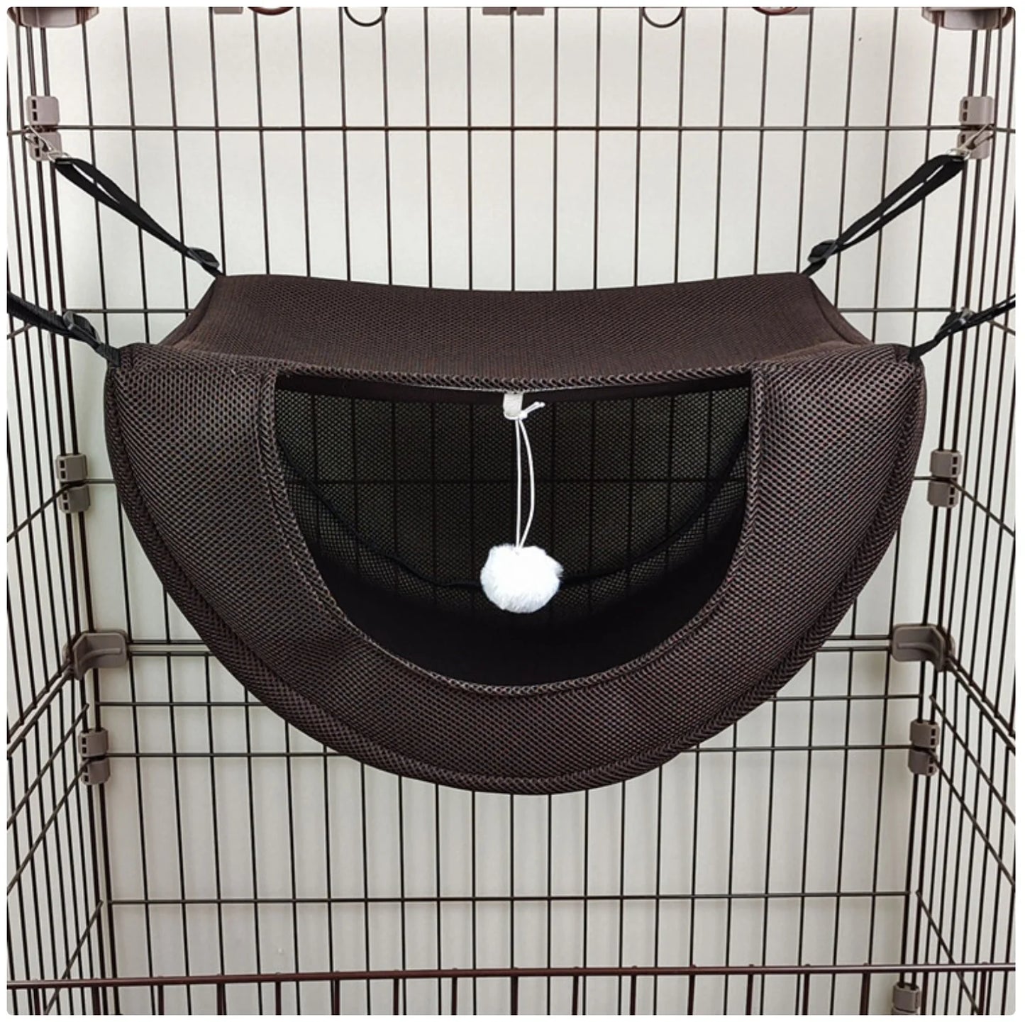 PurrNest Hanging Cat Hammock Bed – Soft Mesh Cage Hammock with Plush Toy for Comfortable Feline Rest & Play