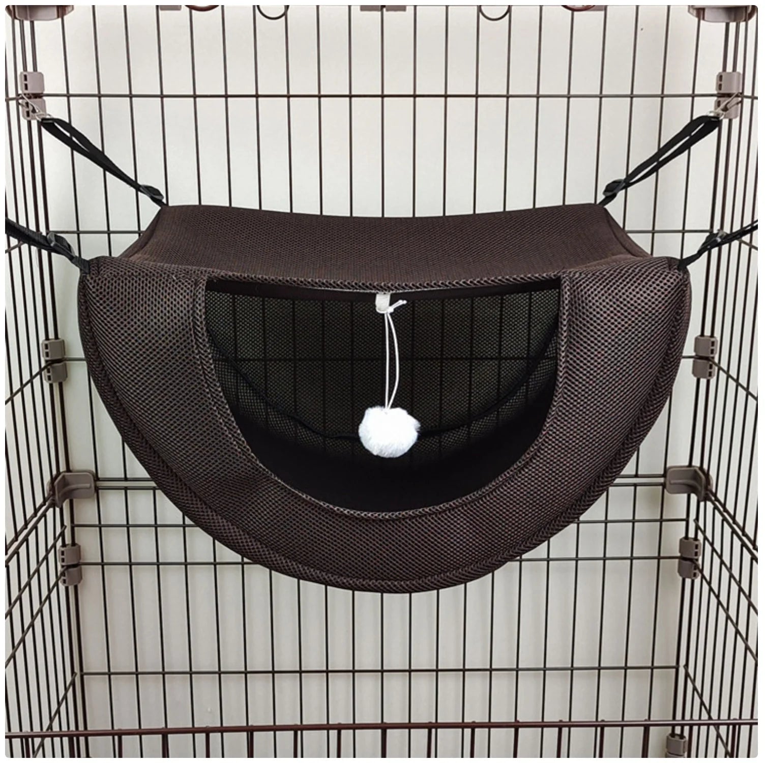 PurrNest Hanging Cat Hammock Bed – Soft Mesh Cage Hammock with Plush Toy for Comfortable Feline Rest & Play