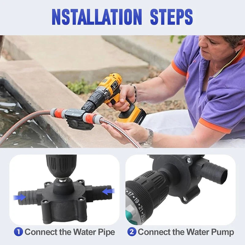 AquaDrive Liquid Transfer Pump – Portable Self-Priming Electric Drill Pump for Water, Oil & Household Tasks with Bracket & Pipe Clamps