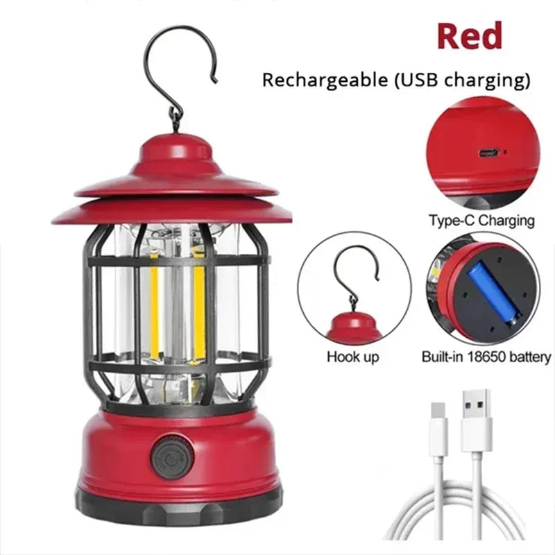 RetroGlow 2-Pack Camping Lanterns – USB Rechargeable LED Lights, Waterproof for Tents, Hiking & Outdoor Adventures