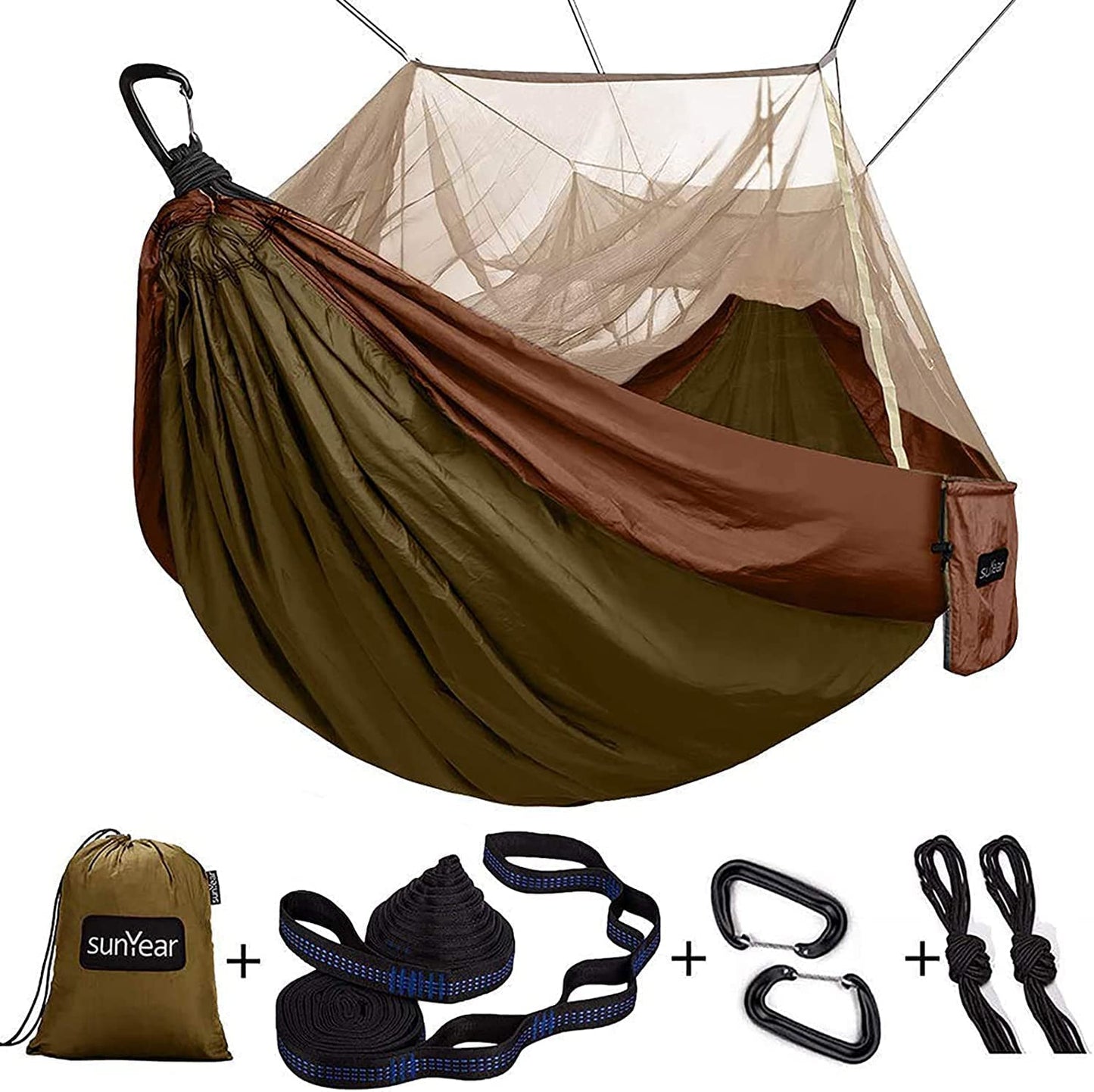 TrailNest All-in-One Camping Hammock with Net & Rain Fly – Portable Single & Double 2 Person Hammock Tent with Straps for Outdoor Hiking & Travel