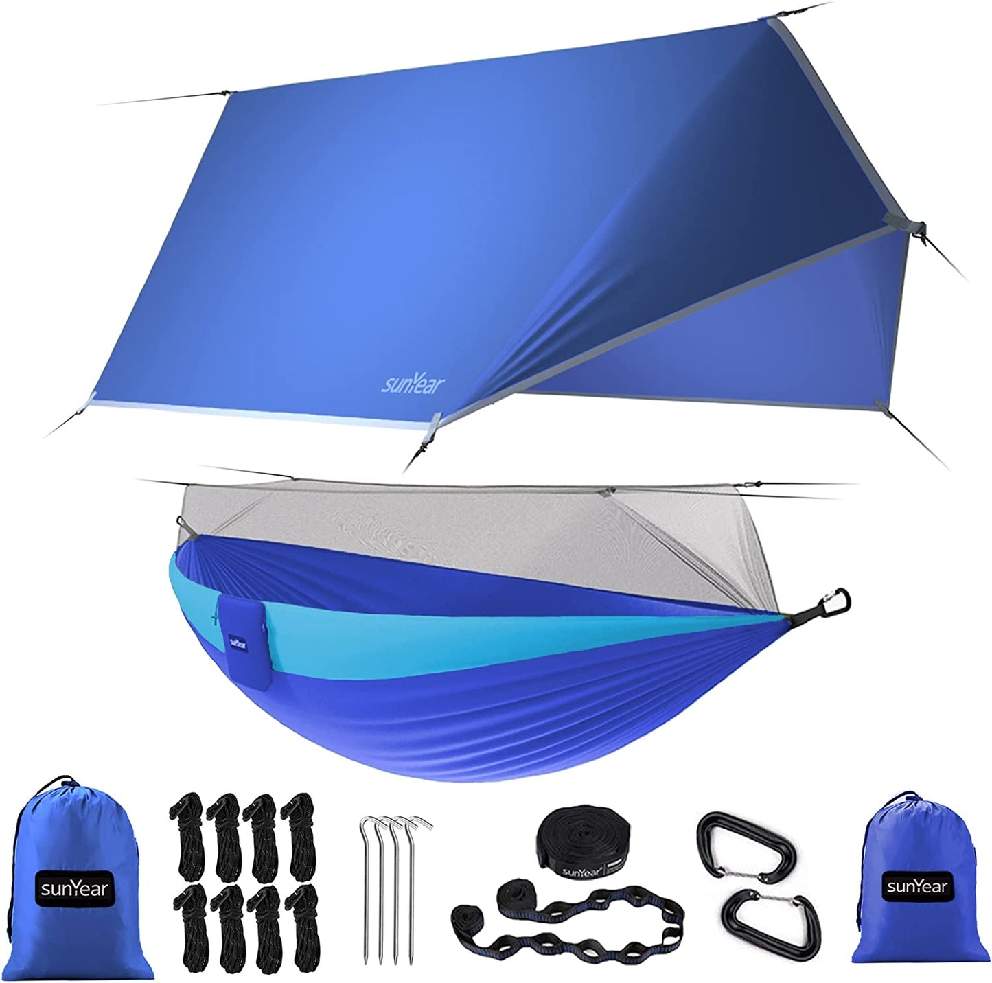 TrailNest All-in-One Camping Hammock with Net & Rain Fly – Portable Single & Double 2 Person Hammock Tent with Straps for Outdoor Hiking & Travel
