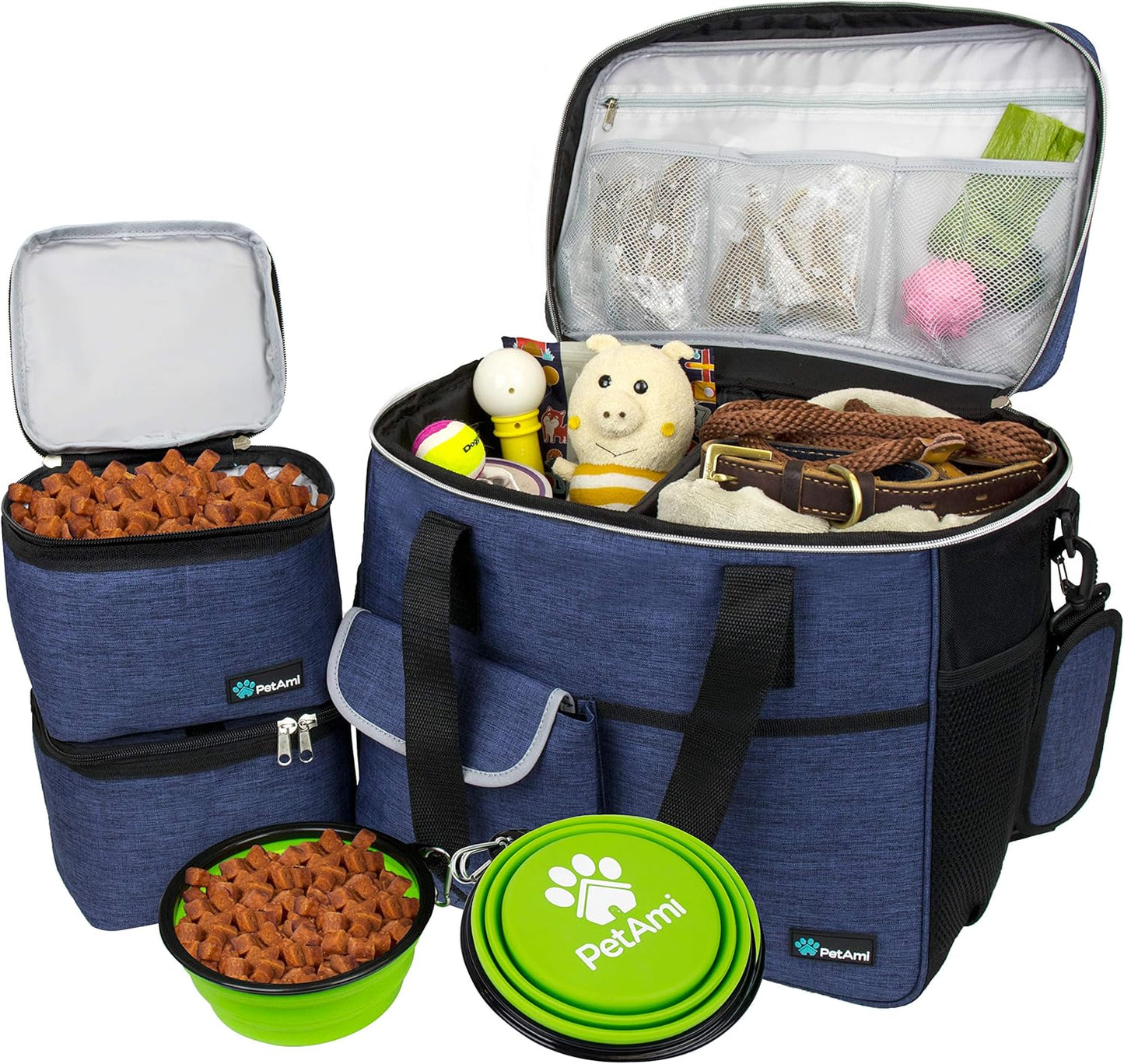 PawVoyage Dog Travel Bag Organizer – Food Storage Tote with Containers & Bowls for Weekend Trips, Camping, or Air Travel (Pink, Medium)