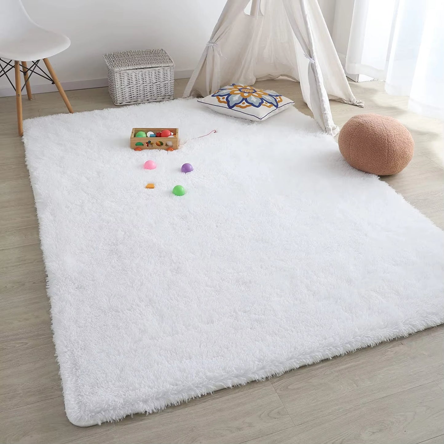 Soft Plush Carpet for Living Room or Kids Bedroom, Modern Fluffy Area Rug, Cozy Floor Mat for Sofa, Nursery, or Playroom Decor