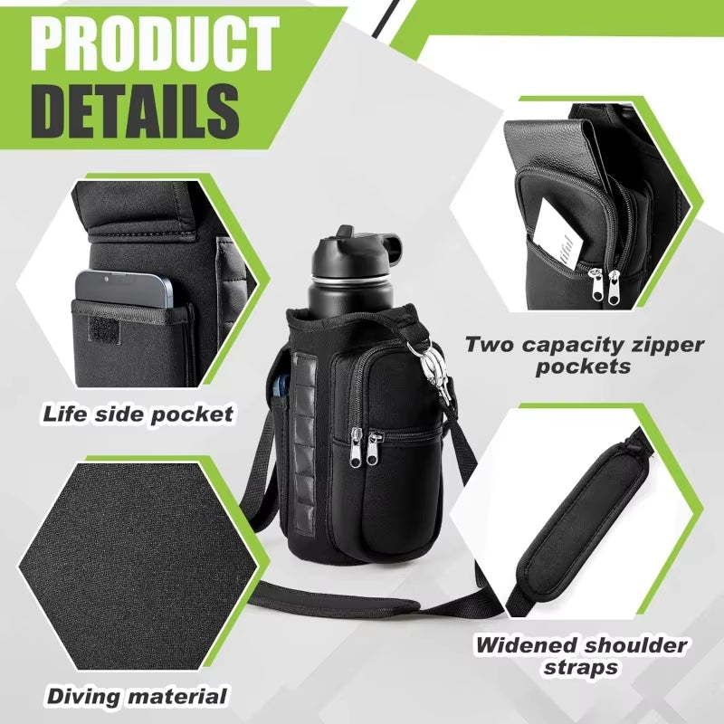 MagnaGrip Water Bottle Carrier – Magnetic Gym Holder with Phone Pocket & Shoulder Strap