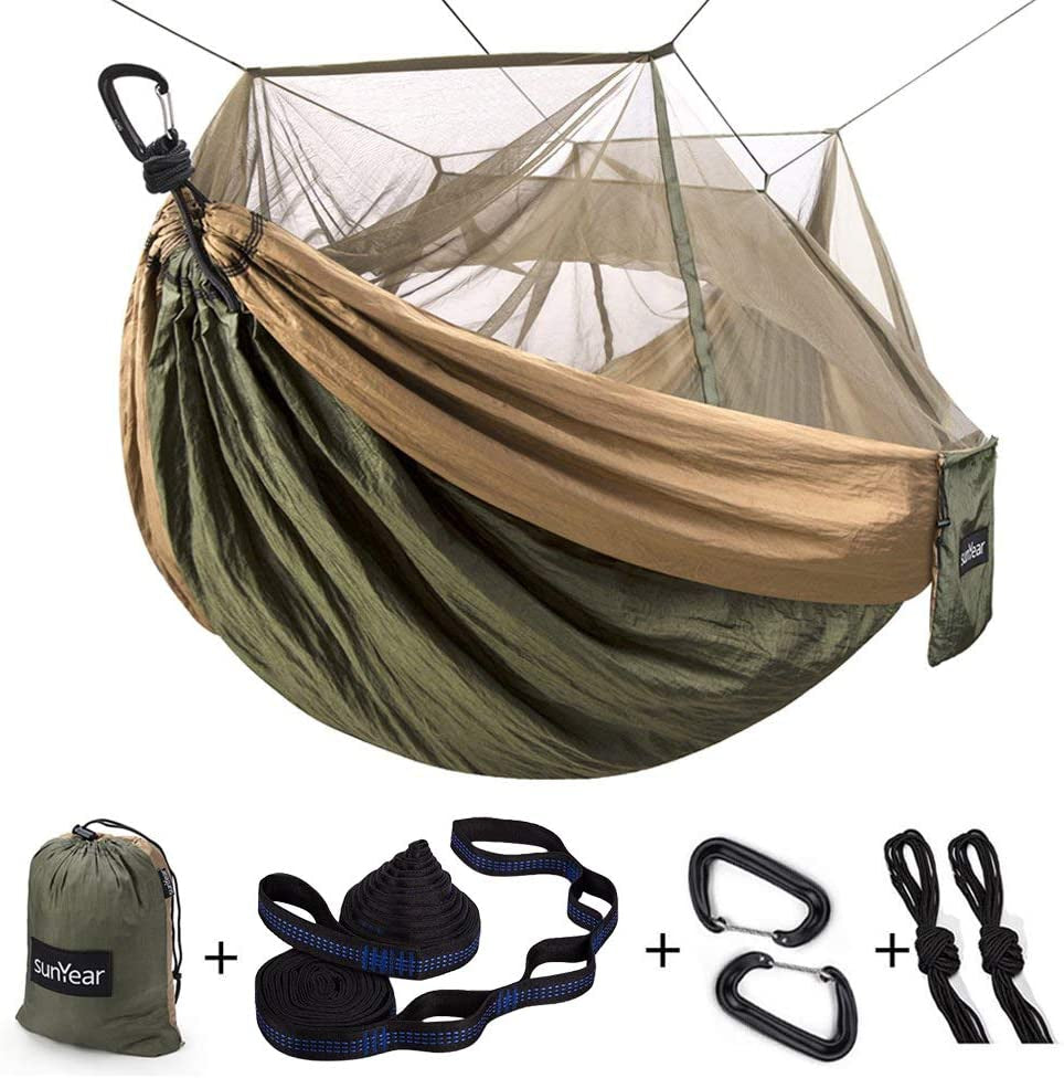 TrailNest All-in-One Camping Hammock with Net & Rain Fly – Portable Single & Double 2 Person Hammock Tent with Straps for Outdoor Hiking & Travel