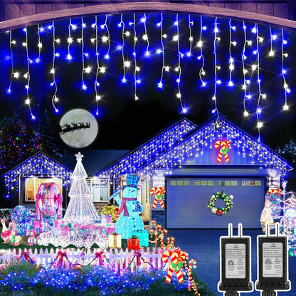 WinterGlow Cascade Ice Lights 49FT 480 LED Outdoor Icicle String Lights with 8 Modes Waterproof Timer Memory for Christmas Yard Garden Patio Decor