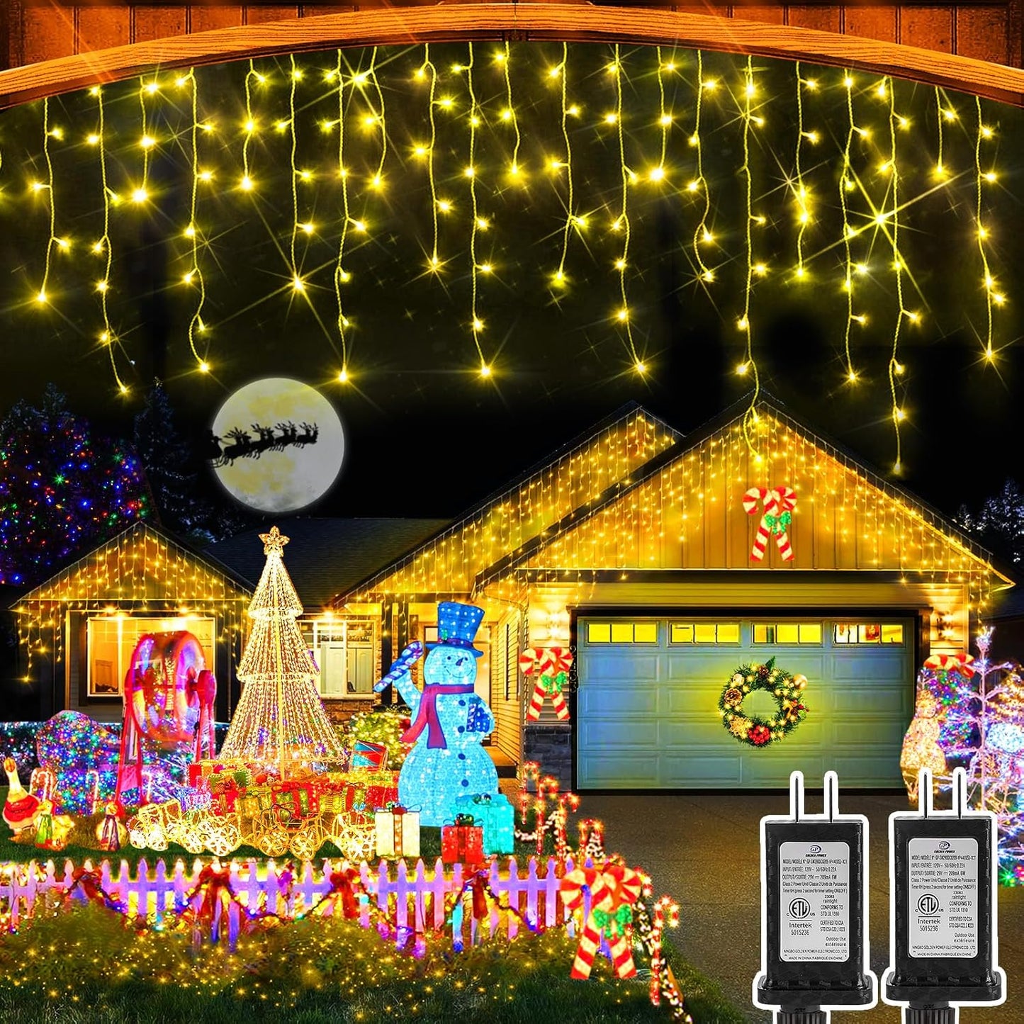 WinterGlow Cascade Ice Lights 49FT 480 LED Outdoor Icicle String Lights with 8 Modes Waterproof Timer Memory for Christmas Yard Garden Patio Decor