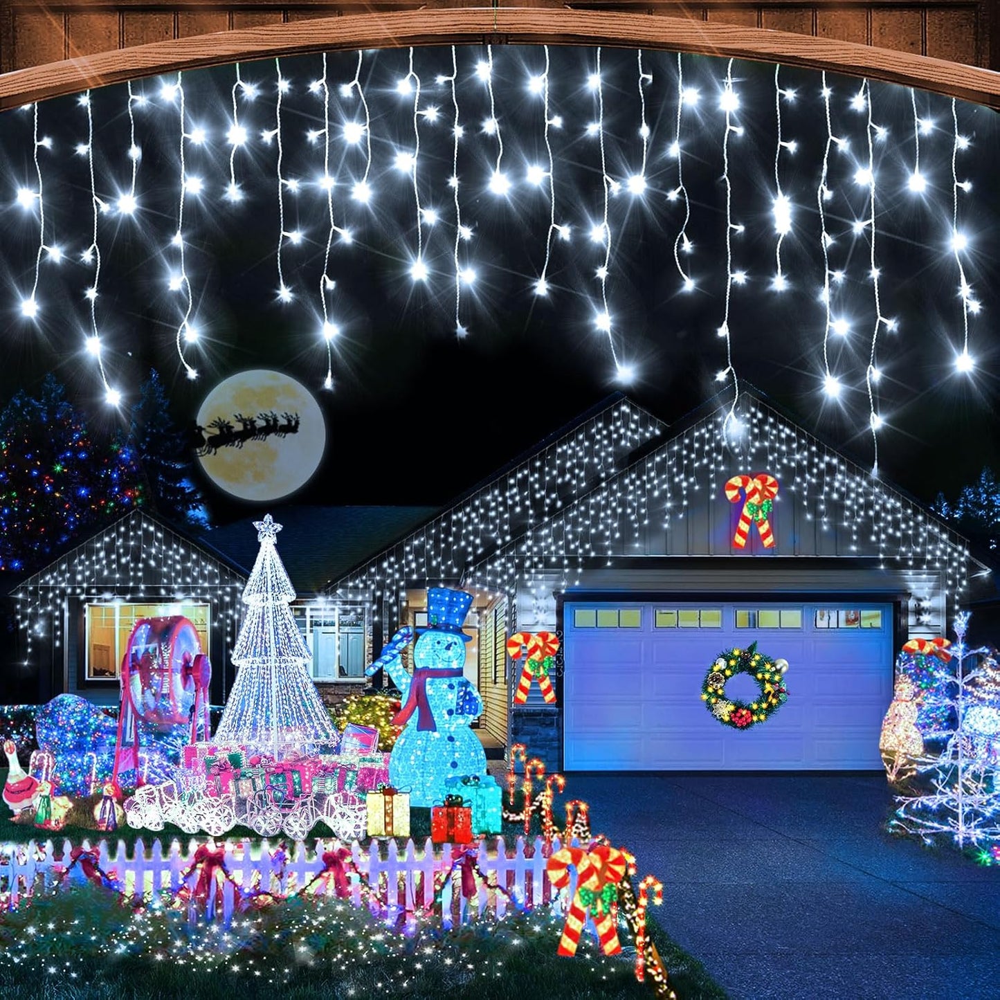 WinterGlow Cascade Ice Lights 49FT 480 LED Outdoor Icicle String Lights with 8 Modes Waterproof Timer Memory for Christmas Yard Garden Patio Decor