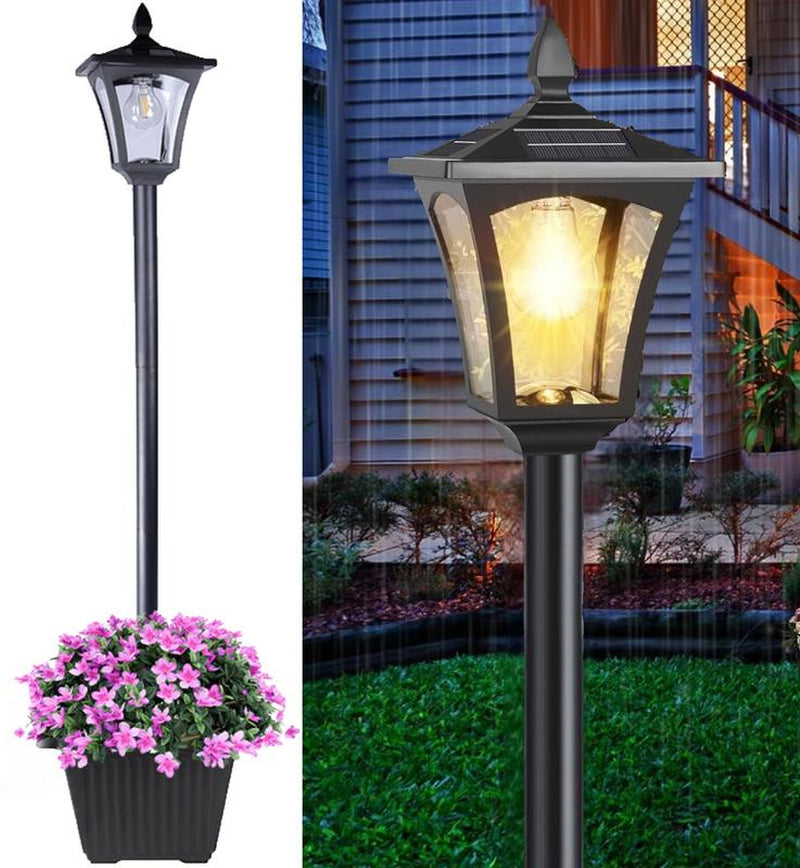 SolarBloom Lamp Post Light – 65" Solar Lamp Post with Planter 60 Lumens Glass Solar Garden Light Warm White Outdoor Waterproof