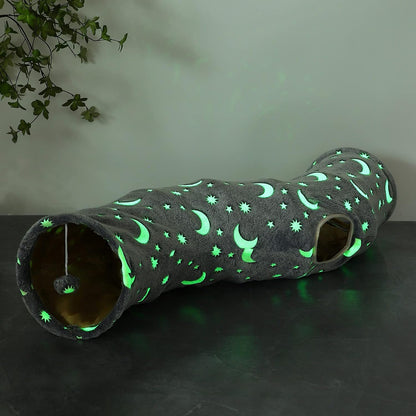 StarTunnel™ Cat Tunnel Tube with Plush Ball Toys – Collapsible Glow-in-the-Dark Play Tube for Kittens, Puppies, Rabbits, Ferrets & Small Pets