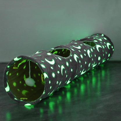 StarTunnel™ Cat Tunnel Tube with Plush Ball Toys – Collapsible Glow-in-the-Dark Play Tube for Kittens, Puppies, Rabbits, Ferrets & Small Pets