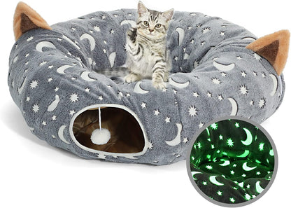 StarTunnel™ Cat Tunnel Tube with Plush Ball Toys – Collapsible Glow-in-the-Dark Play Tube for Kittens, Puppies, Rabbits, Ferrets & Small Pets