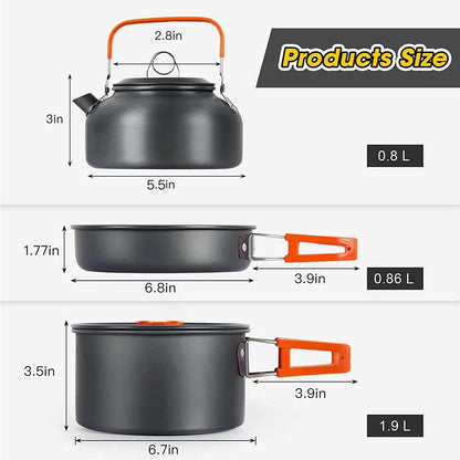 CampMate Cooking Set – Non-Stick Pots, Pan & Teapot for Camping, Hiking & Outdoor Picnic Meals