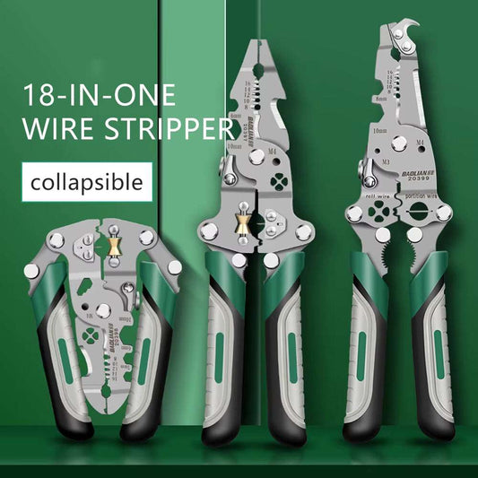 StripPro™ 18-in-1 Foldable Wire Stripper with Pulley Design – Multi-Function Electrician Tool for Cutting, Crimping & More