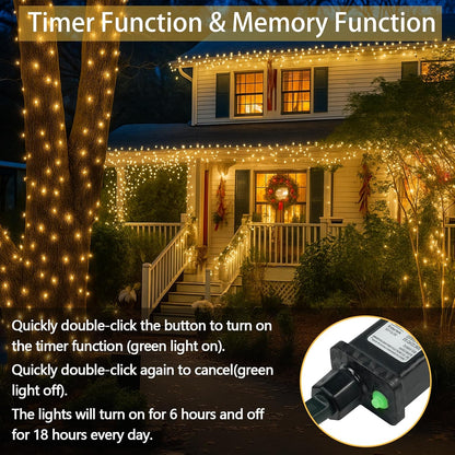 GlowLink 200 LED Connectable Christmas Lights 66FT Warm White String Lights with 13 Modes Waterproof Plug-In Fairy Lights