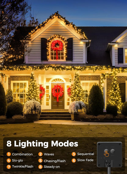 SolarGlow Outdoor String Lights – 40FT 100 LED Solar Powered String Lights with 8 Modes IP65 Waterproof Warm White Lights for Garden Tree Fence Patio Decor