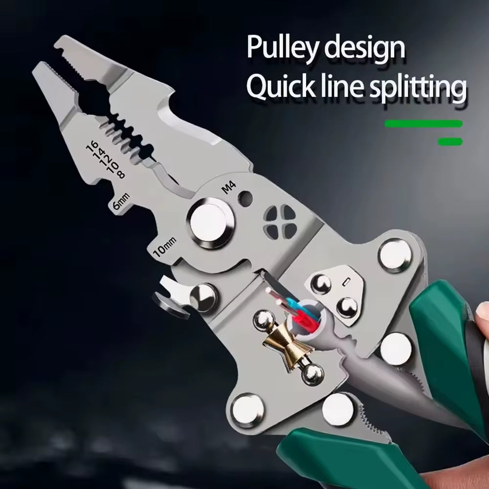 StripPro™ 18-in-1 Foldable Wire Stripper with Pulley Design – Multi-Function Electrician Tool for Cutting, Crimping & More
