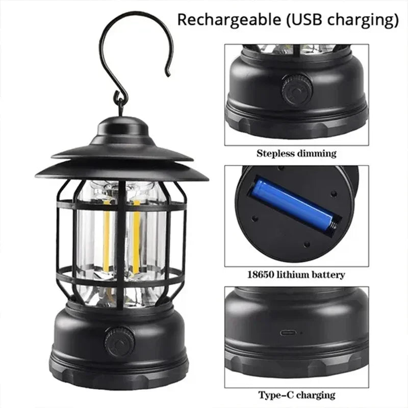 RetroGlow 2-Pack Camping Lanterns – USB Rechargeable LED Lights, Waterproof for Tents, Hiking & Outdoor Adventures