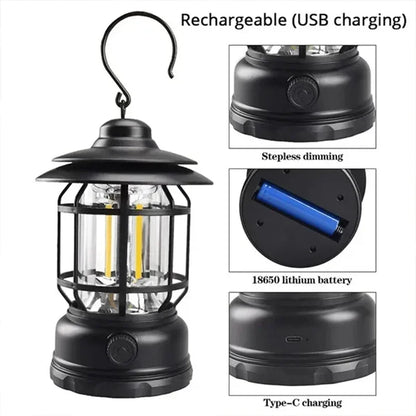 RetroGlow 2-Pack Camping Lanterns – USB Rechargeable LED Lights, Waterproof for Tents, Hiking & Outdoor Adventures