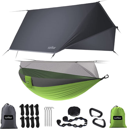 TrailNest All-in-One Camping Hammock with Net & Rain Fly – Portable Single & Double 2 Person Hammock Tent with Straps for Outdoor Hiking & Travel