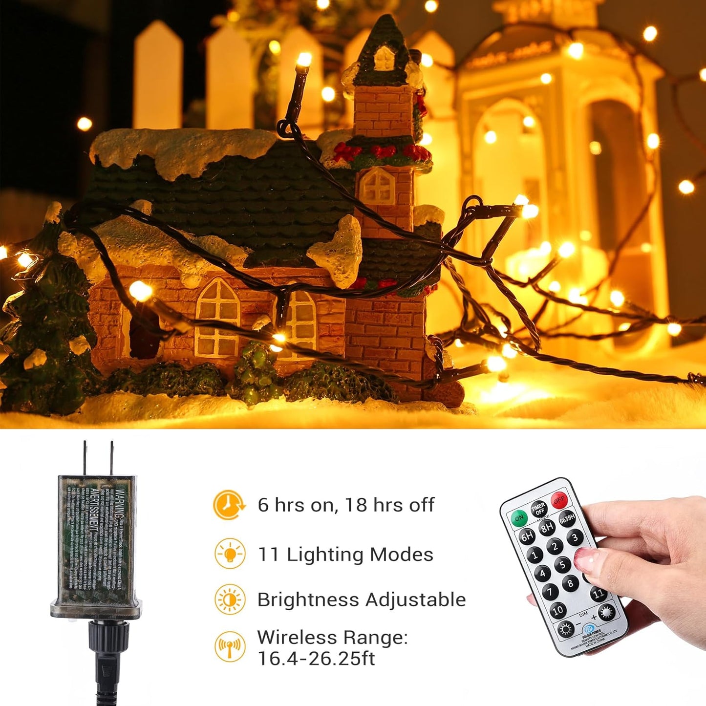 ColorWave Dual Glow Christmas Lights 65.67FT 200 LED Color Changing Tree Lights with 11 Modes Remote Connectable 29V Safe Adapter